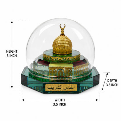 Crystal Masjid Al Aqsa Showpiece with Dome | Premium Crystal Islamic Home Decor | Muslim Gift for Ramadan, Eid, Housewarming & Office Desk Decoration| 3 x 3.5 x 3.5 Inch