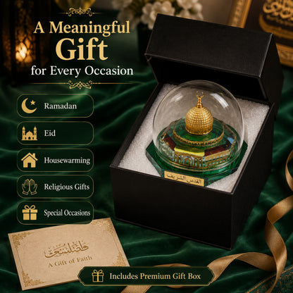 Crystal Masjid Al Aqsa Showpiece with Dome | Premium Crystal Islamic Home Decor | Muslim Gift for Ramadan, Eid, Housewarming & Office Desk Decoration| 3 x 3.5 x 3.5 Inch