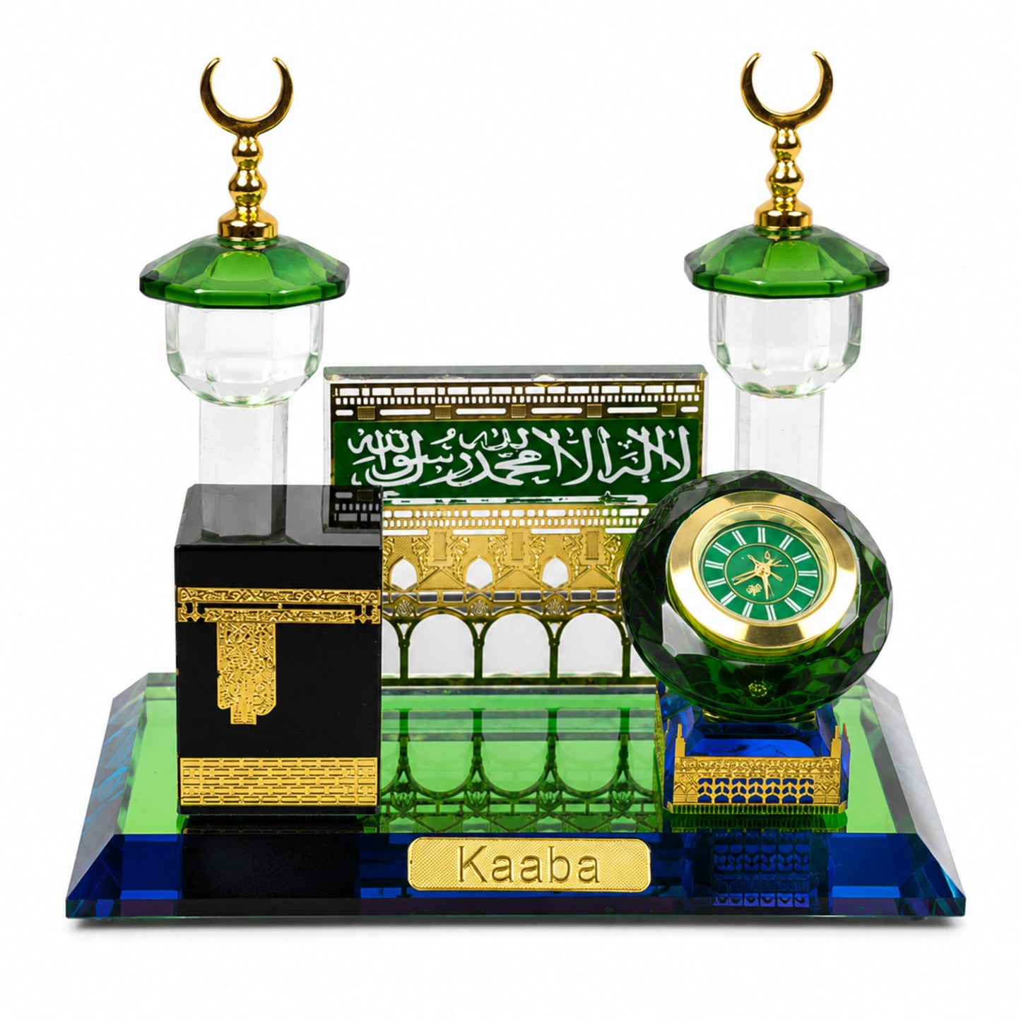 Crystal Kaaba Desk Clock Showpiece with Premium Gift Box | Islamic Crystal Table Clock | Mecca Kaaba Decorative Desktop Showpiece | Luxury Eid Ramadan Home Office Gift | 4.5 x 4.5 x 2.5 Inches