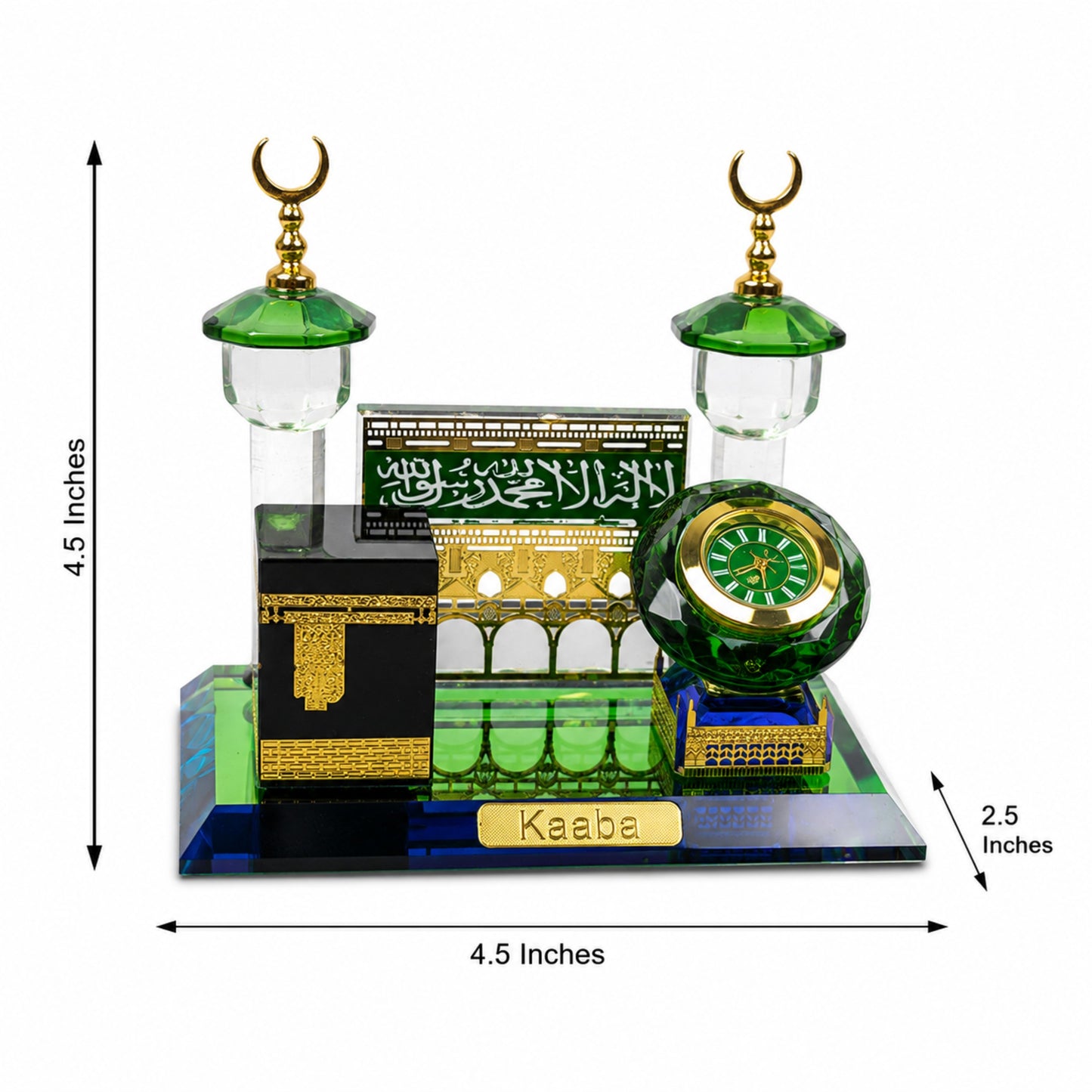 Crystal Kaaba Desk Clock Showpiece with Premium Gift Box | Islamic Crystal Table Clock | Mecca Kaaba Decorative Desktop Showpiece | Luxury Eid Ramadan Home Office Gift | 4.5 x 4.5 x 2.5 Inches