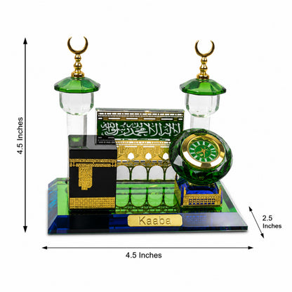 Crystal Kaaba Desk Clock Showpiece with Premium Gift Box | Islamic Crystal Table Clock | Mecca Kaaba Decorative Desktop Showpiece | Luxury Eid Ramadan Home Office Gift | 4.5 x 4.5 x 2.5 Inches