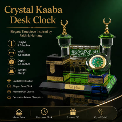 Crystal Kaaba Desk Clock Showpiece with Premium Gift Box | Islamic Crystal Table Clock | Mecca Kaaba Decorative Desktop Showpiece | Luxury Eid Ramadan Home Office Gift | 4.5 x 4.5 x 2.5 Inches