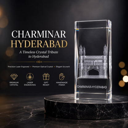 Crystal Charminar Hyderabad Showpiece | Premium Optical Crystal with 3D Laser Engraving | Handmade Souvenir, Home & Office Desk Decor | Gift for Collectors, Corporate Gifting & Hyderabad Lovers | 4.5 x 2 x 2 Inches