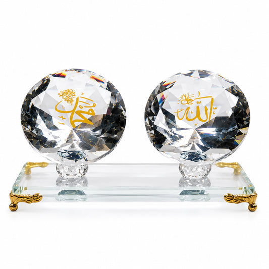 Crystal Allah & Muhammad Showpiece for Home Décor | Premium Crystal Islamic Gift | Ramadan, Eid, Housewarming & Wedding Decoration | Luxury Glass Base | 5 x 2.5 x 3 Inches