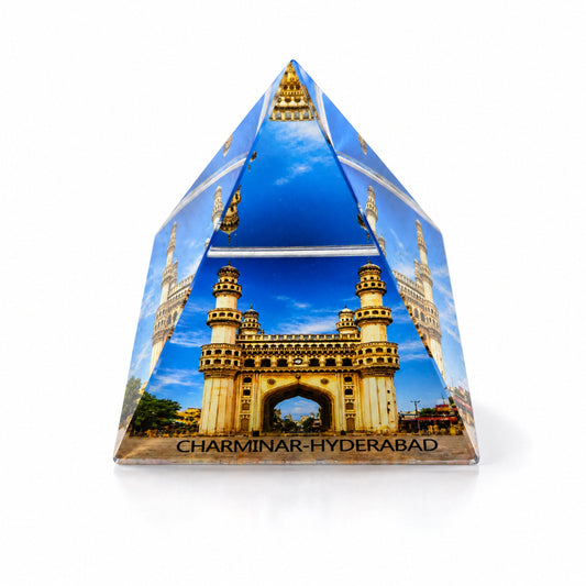 Crystal Charminar Pyramid Showpiece | Premium Optical Crystal Hyderabad Souvenir | Collectible Paperweight | Home Office Desk Decor | Gift for Travel Lovers | 2 x 2 x 2 Inch