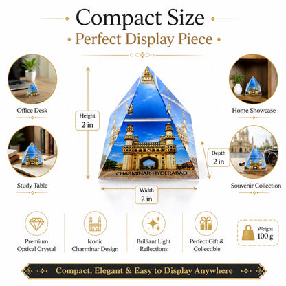 Crystal Charminar Pyramid Showpiece | Premium Optical Crystal Hyderabad Souvenir | Collectible Paperweight | Home Office Desk Decor | Gift for Travel Lovers | 2 x 2 x 2 Inch