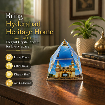 Crystal Charminar Pyramid Showpiece | Premium Optical Crystal Hyderabad Souvenir | Collectible Paperweight | Home Office Desk Decor | Gift for Travel Lovers | 2 x 2 x 2 Inch