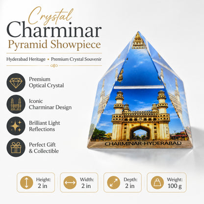 Crystal Charminar Pyramid Showpiece | Premium Optical Crystal Hyderabad Souvenir | Collectible Paperweight | Home Office Desk Decor | Gift for Travel Lovers | 2 x 2 x 2 Inch