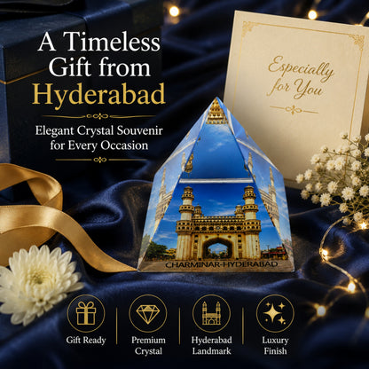 Crystal Charminar Pyramid Showpiece | Premium Optical Crystal Hyderabad Souvenir | Collectible Paperweight | Home Office Desk Decor | Gift for Travel Lovers | 2 x 2 x 2 Inch