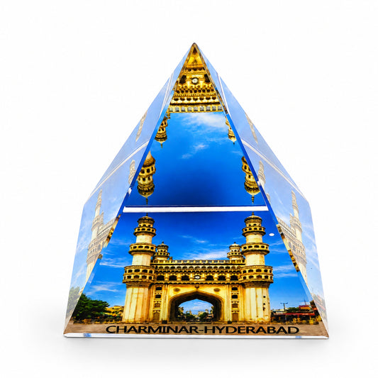 Crystal Charminar Hyderabad Pyramid Showpiece | Premium Optical Crystal Souvenir | Handmade Heritage Decorative Paperweight | Home Office Desk Decor | Gift for Travel Lovers | 2.5 x 2.5 x 2.5 Inches