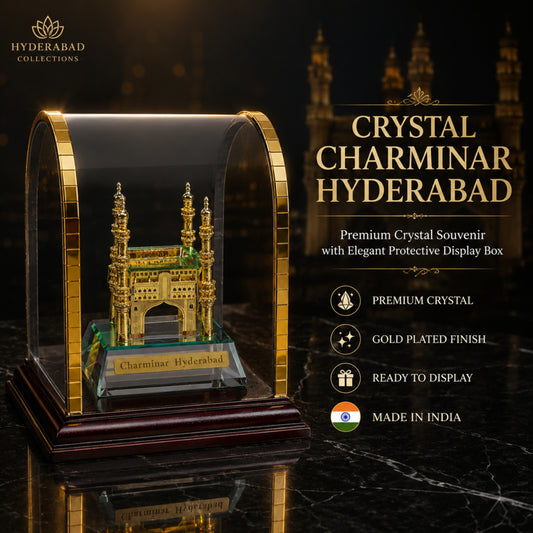 Crystal Charminar Hyderabad Showpiece with Protective Display Box, Premium Gold Plated Crystal Souvenir, Indian Heritage Home & Office Decor, Corporate Gift, Collectible – 5.5 x 4.5 x 4.5 Inches