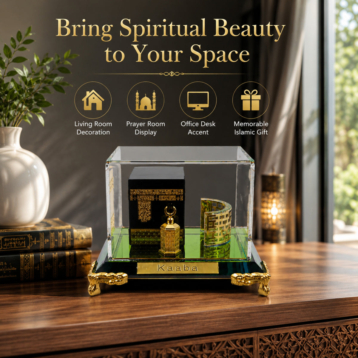 Premium Crystal Kaaba Showpiece Islamic Home Decor & Gift | Luxury Glass Display for Living Room, Prayer Room & Office | 2.6 x 3.5 x 3 Inches
