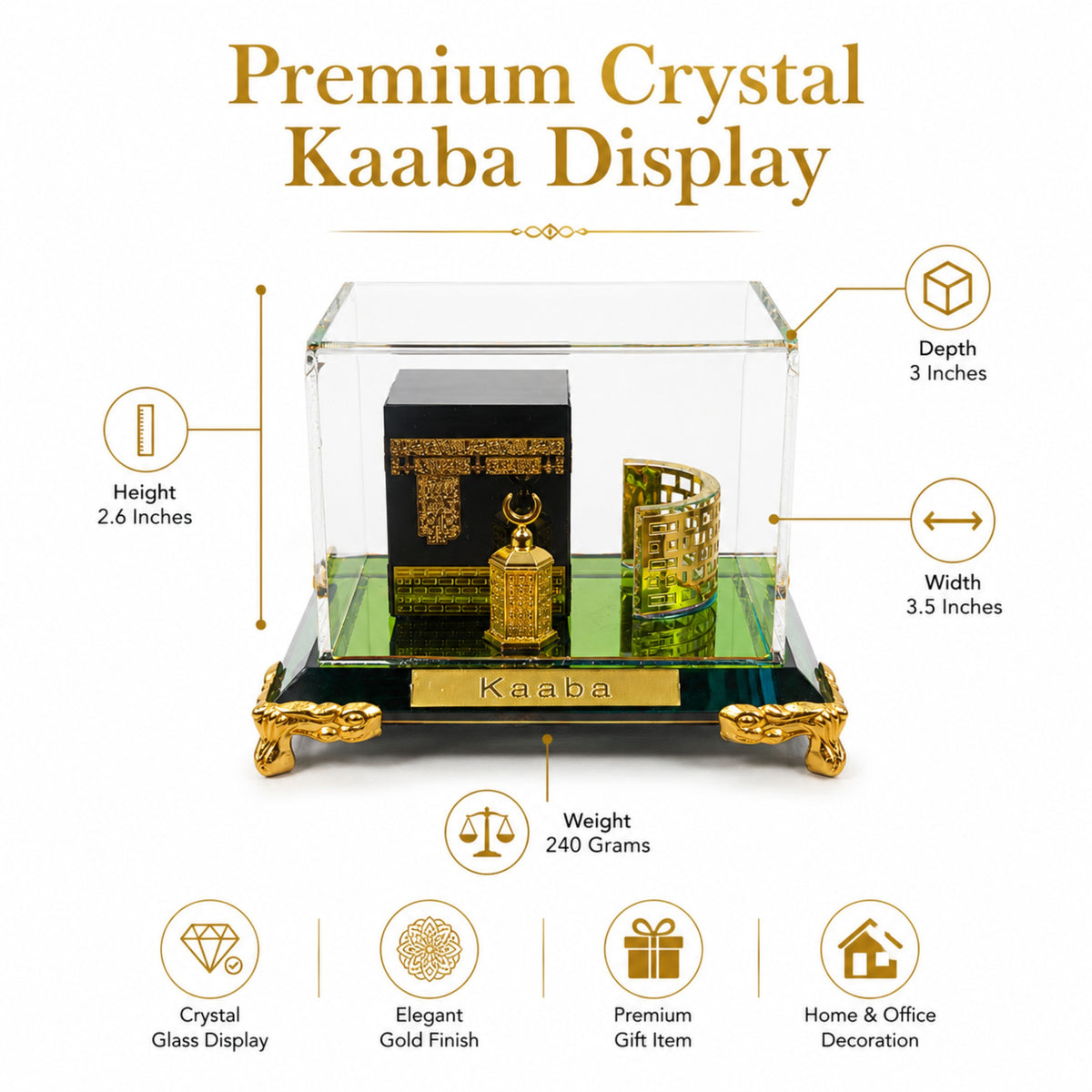 Premium Crystal Kaaba Showpiece Islamic Home Decor & Gift | Luxury Glass Display for Living Room, Prayer Room & Office | 2.6 x 3.5 x 3 Inches