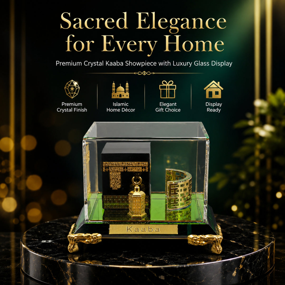Premium Crystal Kaaba Showpiece Islamic Home Decor & Gift | Luxury Glass Display for Living Room, Prayer Room & Office | 2.6 x 3.5 x 3 Inches
