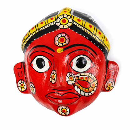 Handmade Cheriyal Mask Wall Hanging – Traditional Indian Folk Art Décor | Hand-Painted Telangana Face Mask | Ethnic Home Wall Decoration | Unique Artisan Gift (7x7 Inch)