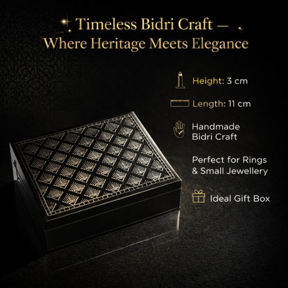 Bidri Craft Jewellery Box – Handmade Silver Inlay Metal Storage Case | Traditional Indian Bidriware Trinket Box for Rings, Earrings & Gifts (11 cm)