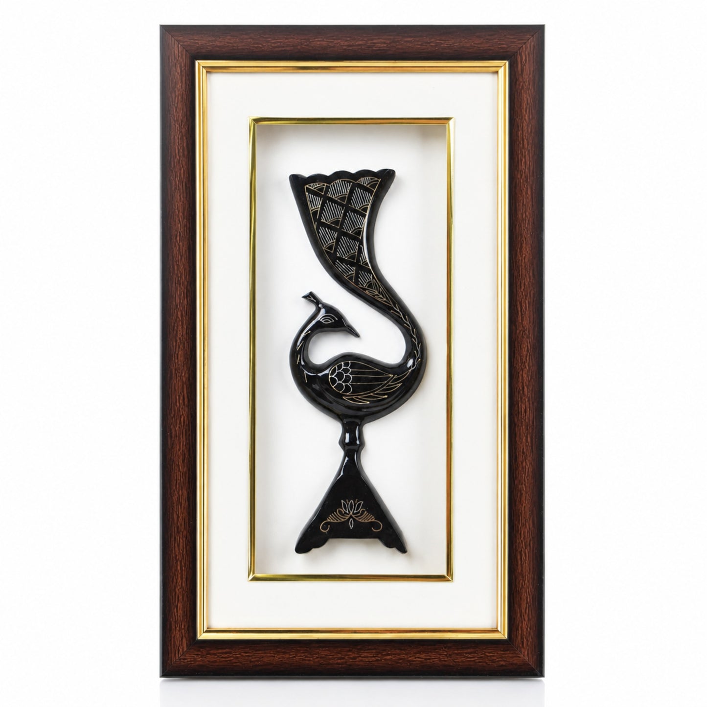 Handmade Bidri Art Peacock Wall Hanging & Table Top Decor Frame with Pure Silver & Copper Inlay | Traditional Indian Metal Craft Home Décor Gift | Premium Wooden Frame | Black Finish | 8 x 13.5 x 1.5 Inch