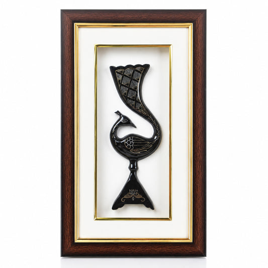 Handmade Bidri Art Peacock Wall Hanging & Table Top Decor Frame with Pure Silver & Copper Inlay | Traditional Indian Metal Craft Home Décor Gift | Premium Wooden Frame | Black Finish | 8 x 13.5 x 1.5 Inch