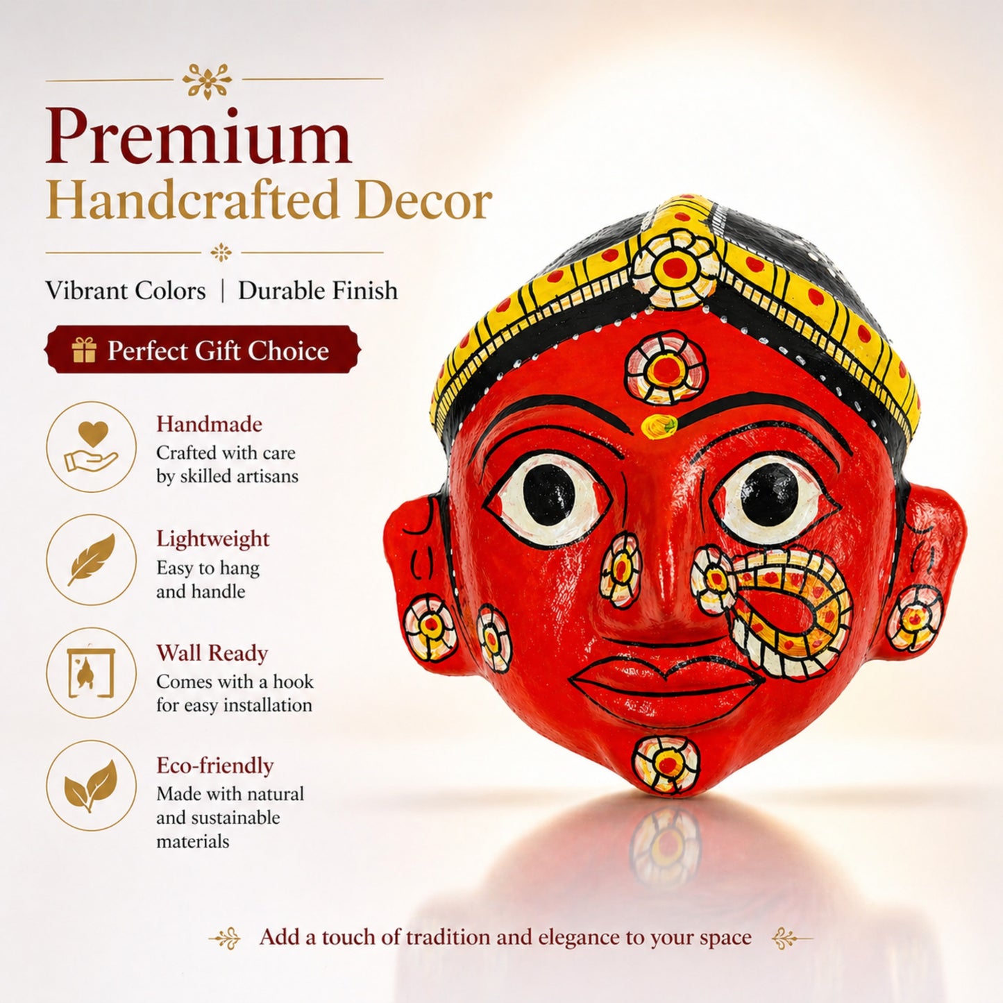 Cheriyal Mask Wall Decor 4x4 Inch – Handcrafted Telangana Art, Traditional Hand-Painted Wooden Face Mask, Ethnic Home Decor, Cultural Gift Item