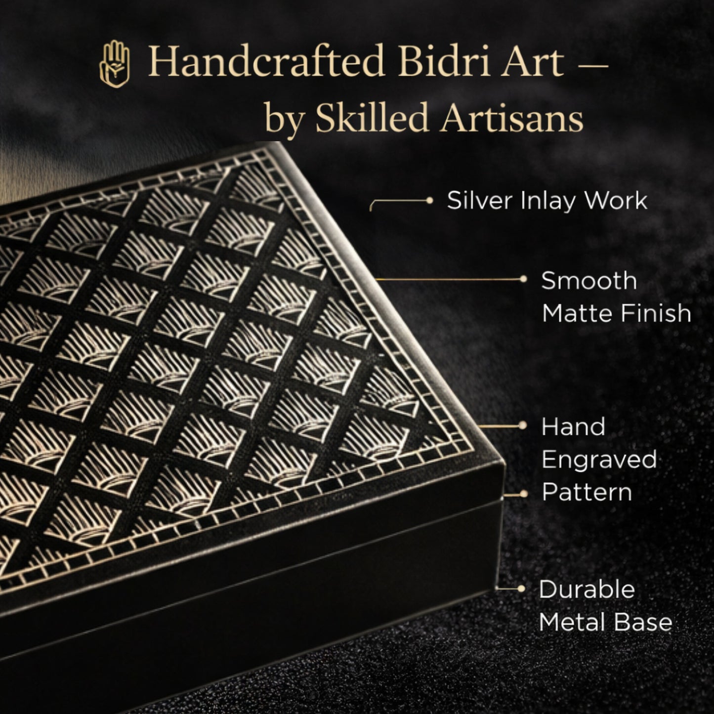 Bidri Craft Jewellery Box – Handmade Silver Inlay Metal Storage Case | Traditional Indian Bidriware Trinket Box for Rings, Earrings & Gifts (11 cm)