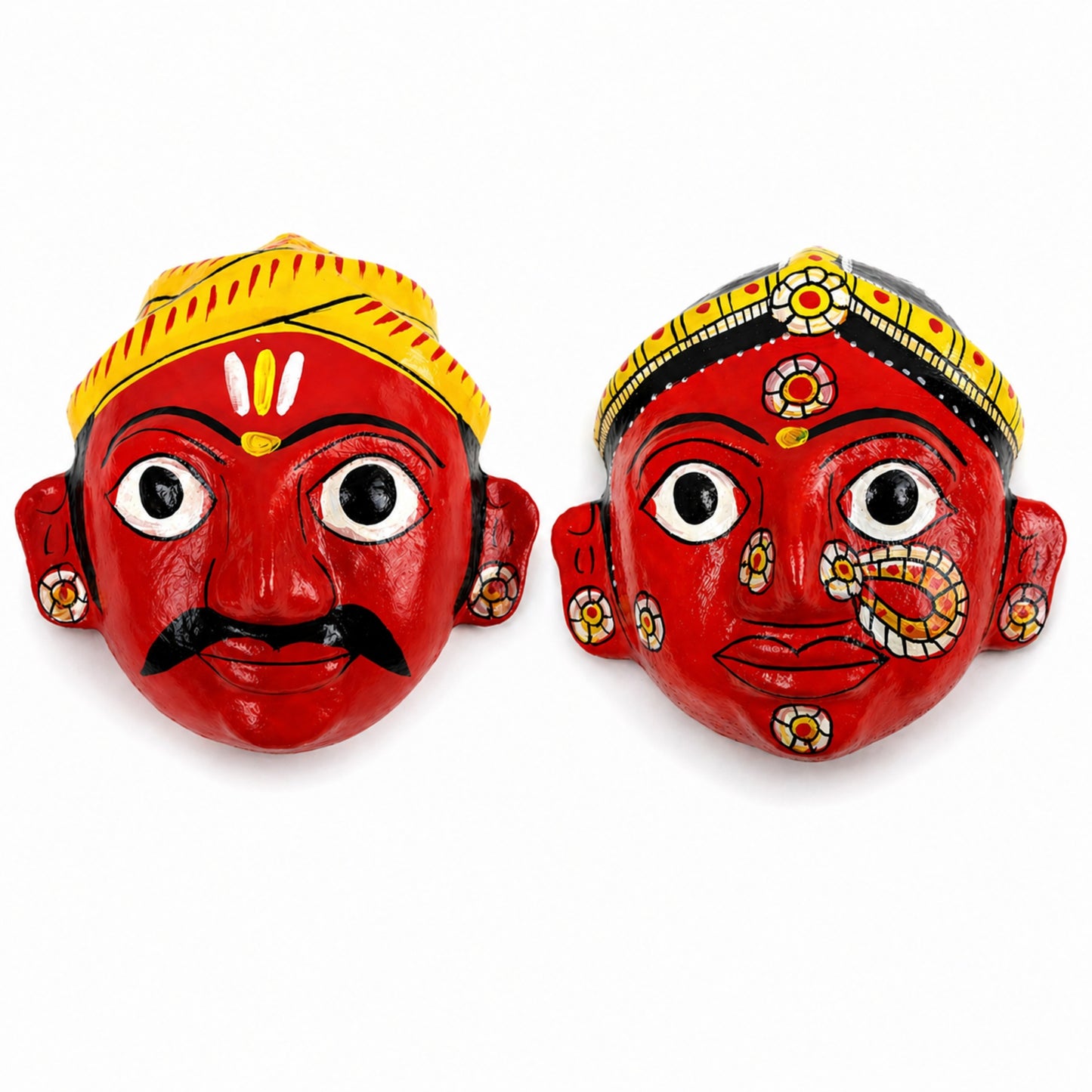 Handmade Cheriyal Mask Wall Decor Set (4x4 Inch) – Traditional Indian Art, Cultural Face Masks, Ethnic Home Decoration Pair