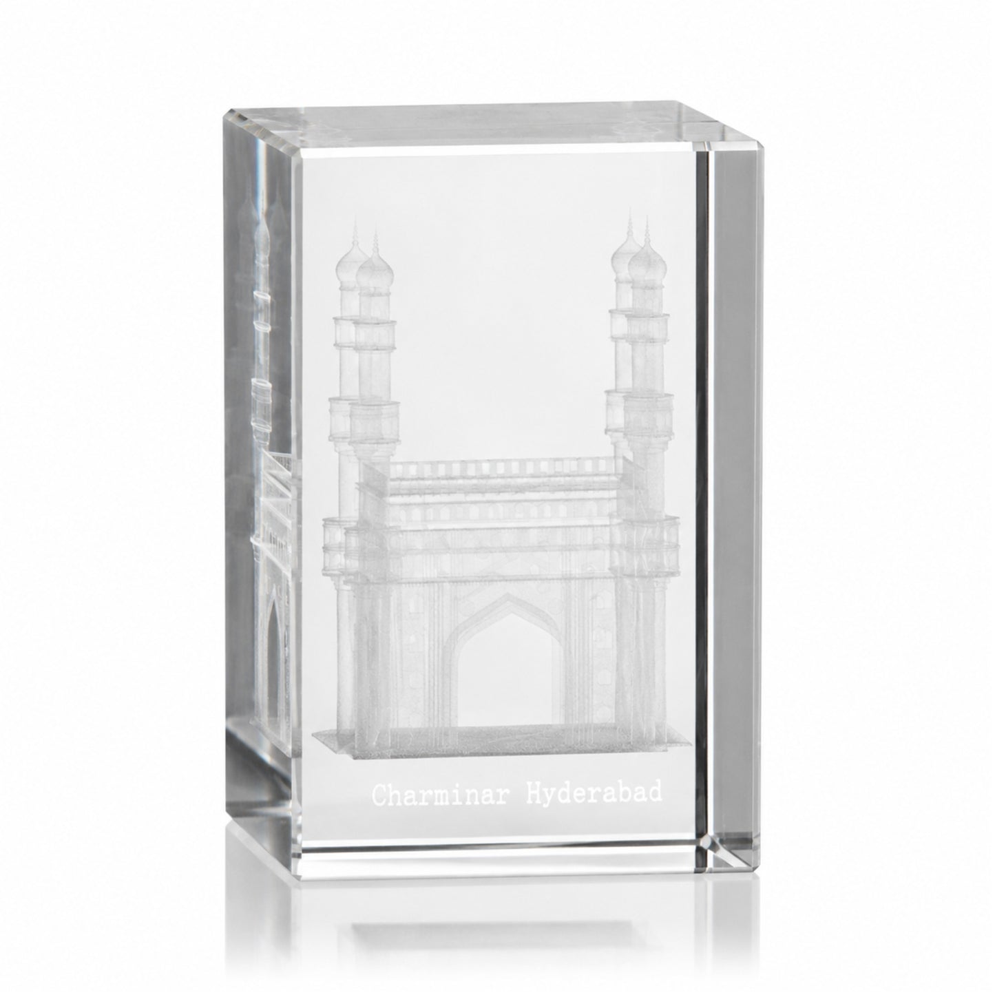 3D Crystal Charminar Hyderabad Souvenir Gift – Premium Laser Engraved Optical Crystal Collectible Showpiece for Home & Office Décor (3 x 2 x 2 Inch)