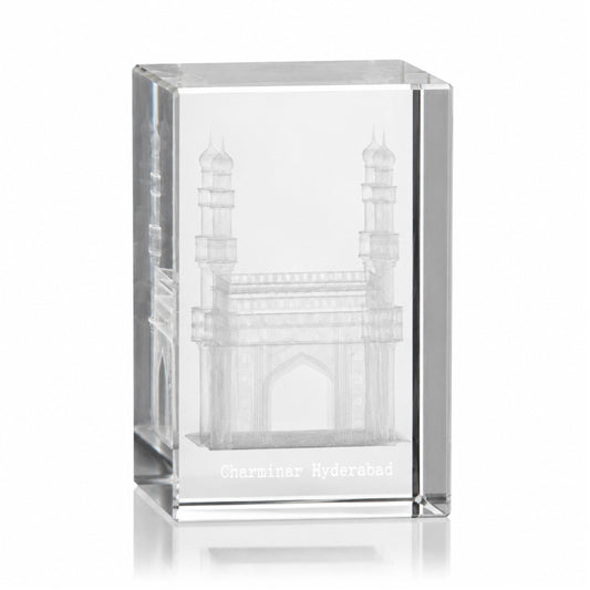 3D Crystal Charminar Hyderabad Souvenir Gift – Premium Laser Engraved Optical Crystal Collectible Showpiece for Home & Office Décor (3 x 2 x 2 Inch)