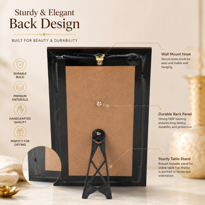 Handmade Bidri Art Peacock Wall Hanging & Table Top Decor Frame with Pure Silver & Copper Inlay | Traditional Indian Metal Craft Home Décor Gift | Premium Wooden Frame | Black Finish | 8 x 13.5 x 1.5 Inch