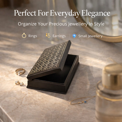 Bidriware Jewellery Box Handmade – Silver Inlay Metal Storage Box | Decorative Trinket Organizer for Rings, Earrings & Wedding Gifts