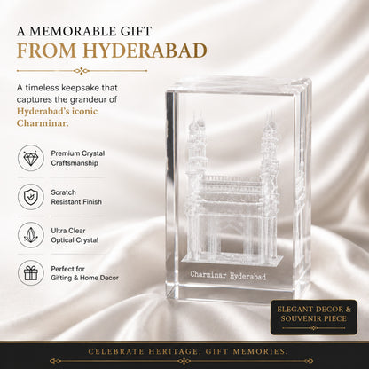 3D Crystal Charminar Hyderabad Souvenir Gift – Premium Laser Engraved Optical Crystal Collectible Showpiece for Home & Office Décor (3 x 2 x 2 Inch)