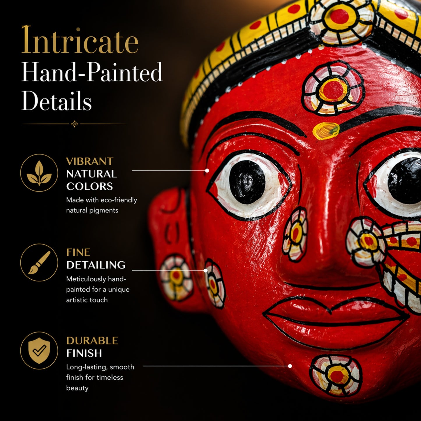 Cheriyal Mask Wall Decor Male & Female Combo ( 7x7 Inch Each) | Handcrafted Indian Folk Art | Traditional Hand-Painted Ethnic Wall Hanging | Festive Home Decoration