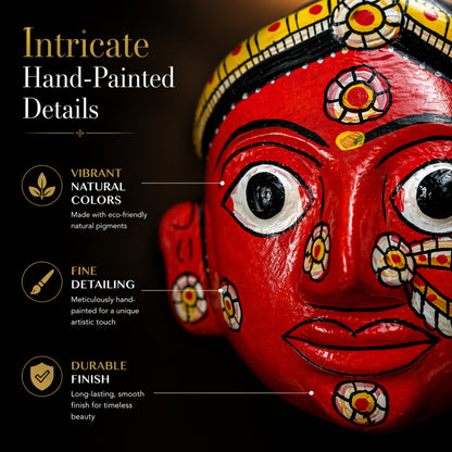 Cheriyal Mask Wall Decor Male & Female Combo ( 7x7 Inch Each) | Handcrafted Indian Folk Art | Traditional Hand-Painted Ethnic Wall Hanging | Festive Home Decoration