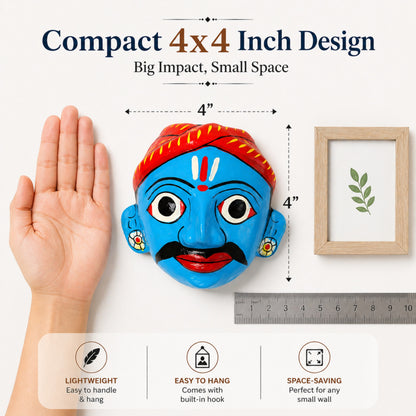 Cheriyal Mask Wall Decor 4x4 Inch – Handcrafted Telangana Folk Art, Traditional Indian Decorative Mask for Home, Office & Ethnic Interior Styling