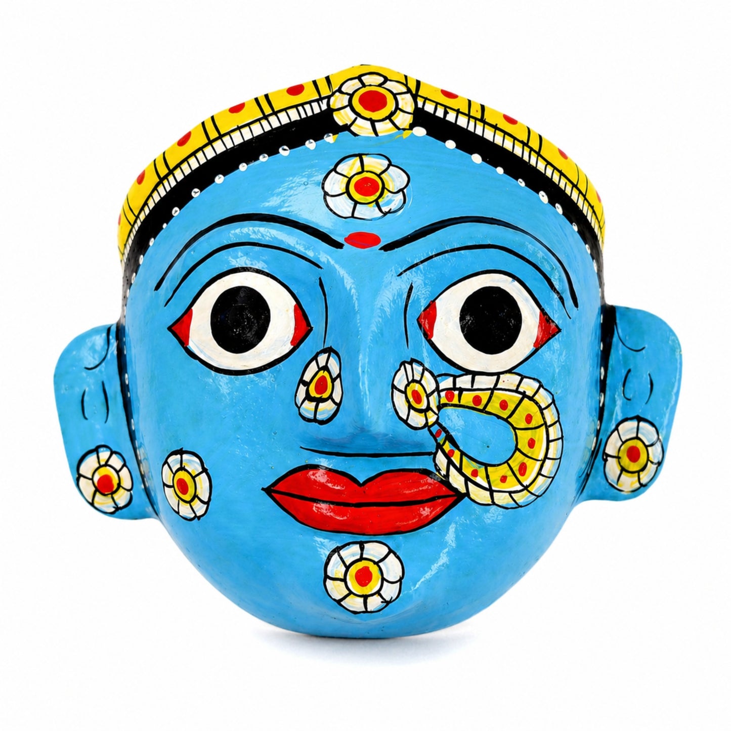 Handcrafted Cheriyal Mask Wall Decor (4x4 Inch) | Traditional Telangana Folk Art | Hand Painted Ethnic Wall Hanging | Indian Cultural Home Decor Gift