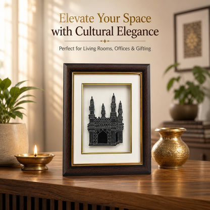 Bidri Art Charminar Frame with Pure Silver Inlay – Handcrafted Hyderabad Wall Décor & Tabletop Showpiece | Wooden Frame | 2-in-1 Wall Mount & Stand | Premium Gift (8.5 x 10.5 x 2 Inch)