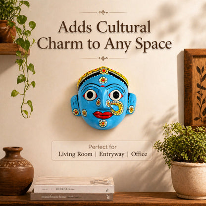 Handcrafted Cheriyal Mask Wall Decor (4x4 Inch) | Traditional Telangana Folk Art | Hand Painted Ethnic Wall Hanging | Indian Cultural Home Decor Gift