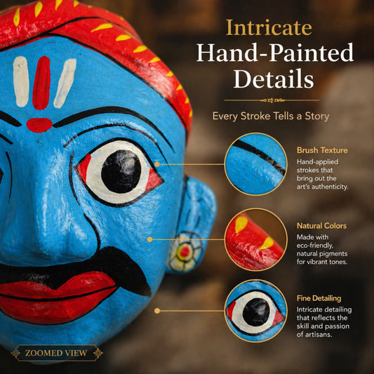 Cheriyal Mask Wall Decor – Handmade Traditional Telangana Art, Hand-Painted Wooden Face Mask, Ethnic Home Decoration for Living Room, Wall Hanging, Unique Gift Item