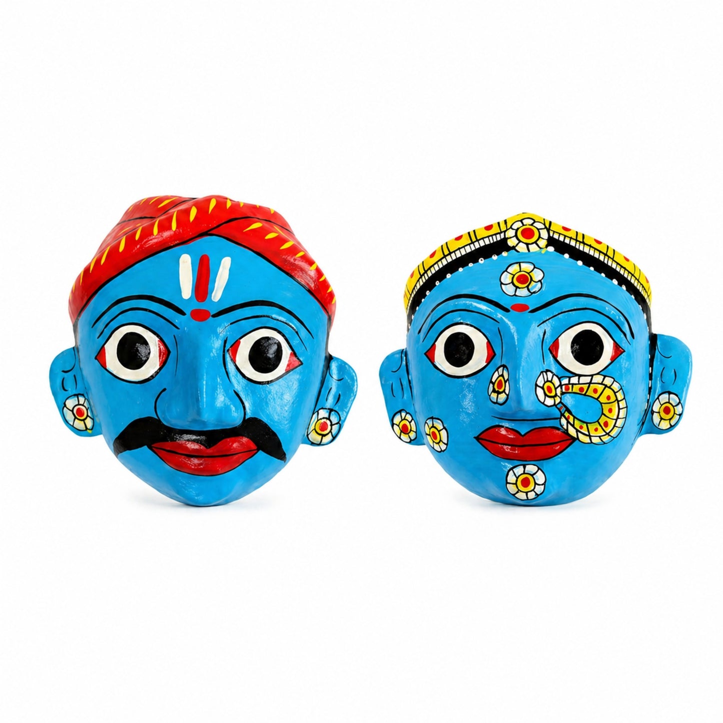 Handmade Cheriyal Mask Wall Hanging set (4x4 Inch) – Telangana Folk Art Décor | Traditional Indian Wooden Face Mask | Ethnic Home Decoration & Unique Gift