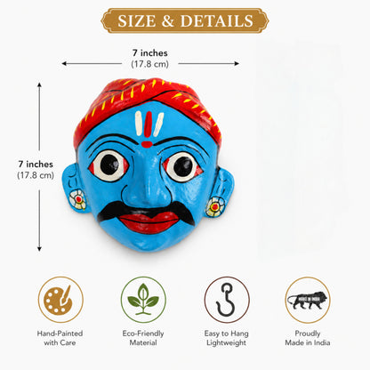 Cheriyal Mask Wall Decor – Handmade Traditional Telangana Art, Hand-Painted Wooden Face Mask, Ethnic Home Decoration for Living Room, Wall Hanging, Unique Gift Item