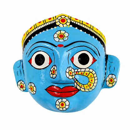 Cheriyal Mask Wall Decor Handmade | Telangana Folk Art Face Mask | Indian Ethnic Wall Hanging | Traditional Hand Painted Decor | Home & Living Gift Item (7 Inch)