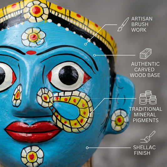 Cheriyal Mask Wall Decor Handmade | Telangana Folk Art Face Mask | Indian Ethnic Wall Hanging | Traditional Hand Painted Decor | Home & Living Gift Item (7 Inch)