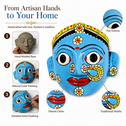 Cheriyal Mask Wall Decor Handmade | Telangana Folk Art Face Mask | Indian Ethnic Wall Hanging | Traditional Hand Painted Decor | Home & Living Gift Item (7 Inch)