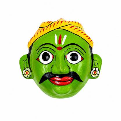 Cheriyal Mask Wall Decor 4x4 Inch – Handcrafted Telangana Folk Art, Hand-Painted Wooden Face Mask, Traditional Indian Home Decor, Cultural Gift Item