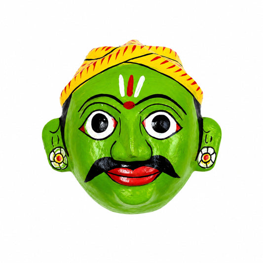 Cheriyal Mask Wall Decor 4x4 Inch – Handcrafted Telangana Folk Art, Hand-Painted Wooden Face Mask, Traditional Indian Home Decor, Cultural Gift Item