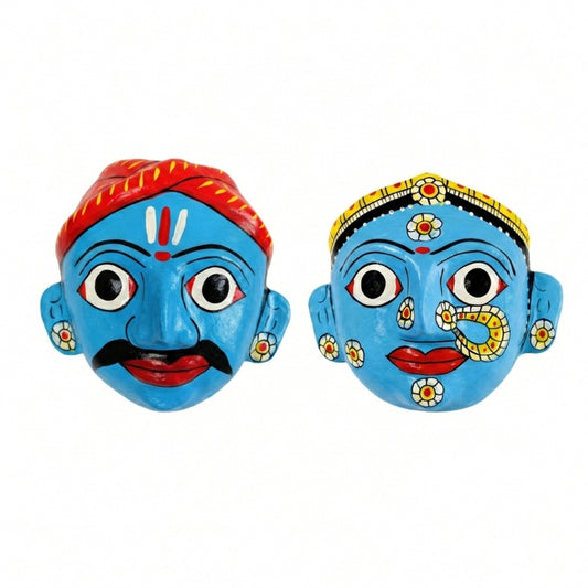 Cheriyal Mask Wall Hanging Set (Male & Female Combo) | Handmade Indian Folk Art | Traditional Telangana Masks | Boho Ethnic Home Decor | Unique Housewarming Gift