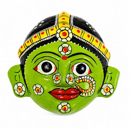 Handcrafted Cheriyal Mask Wall Décor (4x4 Inches) | Traditional Telangana Hand-Painted Art | Lightweight Hanging Decorative | Ethnic Home Décor & Gift Item