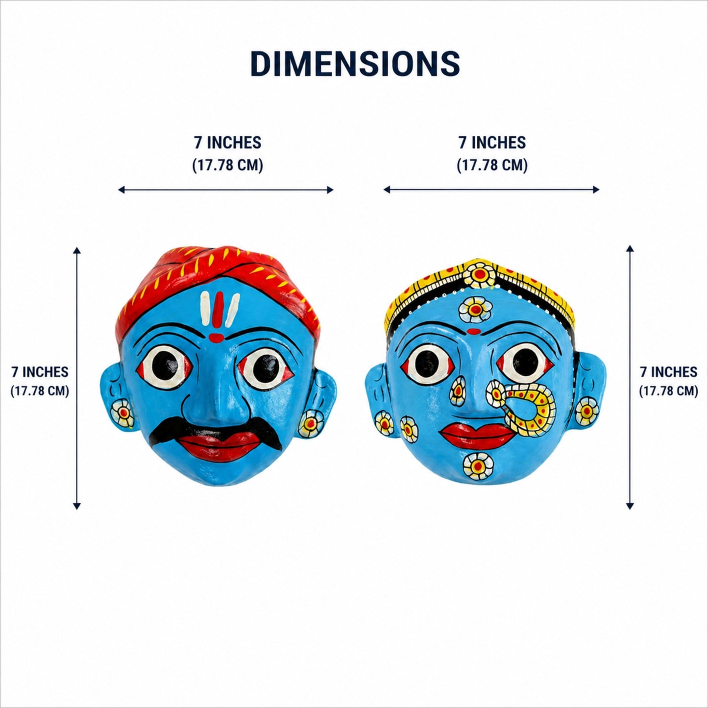 Cheriyal Mask Wall Hanging Set (Male & Female Combo) | Handmade Indian Folk Art | Traditional Telangana Masks | Boho Ethnic Home Decor | Unique Housewarming Gift