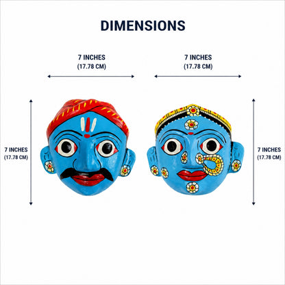 Cheriyal Mask Wall Hanging Set (Male & Female Combo) | Handmade Indian Folk Art | Traditional Telangana Masks | Boho Ethnic Home Decor | Unique Housewarming Gift