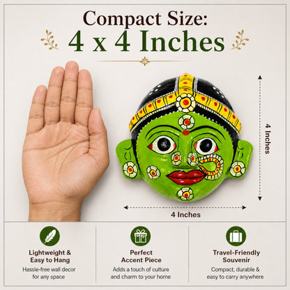 Handcrafted Cheriyal Mask Wall Décor (4x4 Inches) | Traditional Telangana Hand-Painted Art | Lightweight Hanging Decorative | Ethnic Home Décor & Gift Item