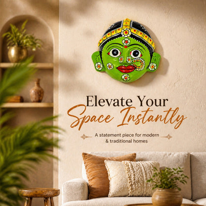Handcrafted Cheriyal Mask Wall Décor (4x4 Inches) | Traditional Telangana Hand-Painted Art | Lightweight Hanging Decorative | Ethnic Home Décor & Gift Item